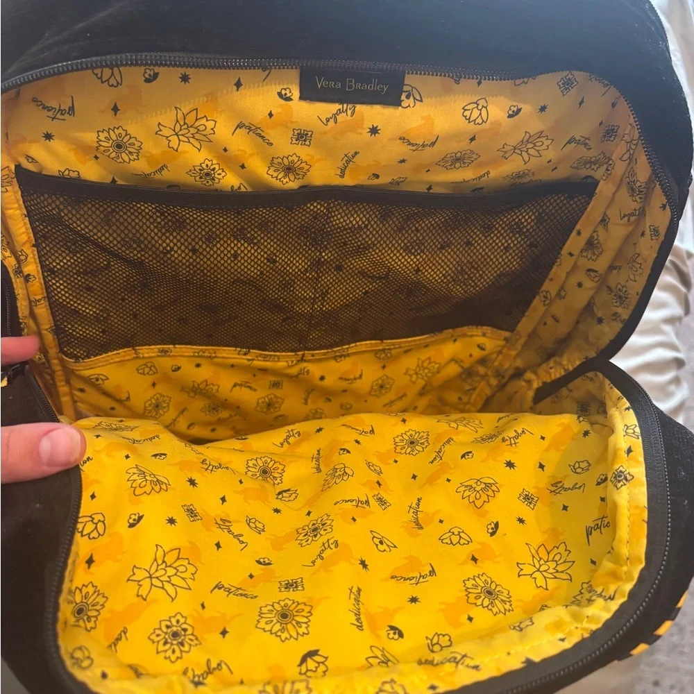 Vera Bradley Black Quilted Backpack with Yellow Trim - Picture 3 of 4